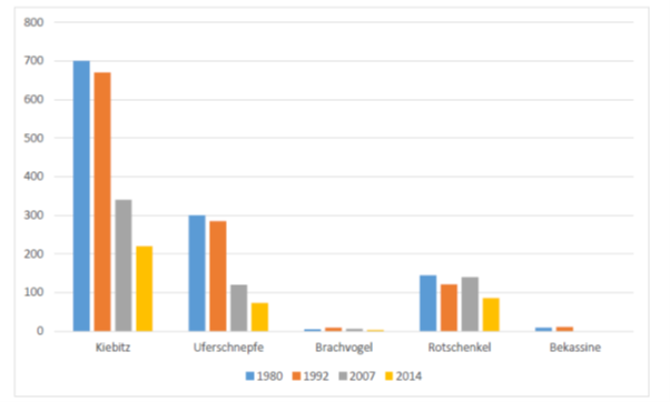 Entwicklung der Wiesenlimikolen in Emden 1980 - 2014 